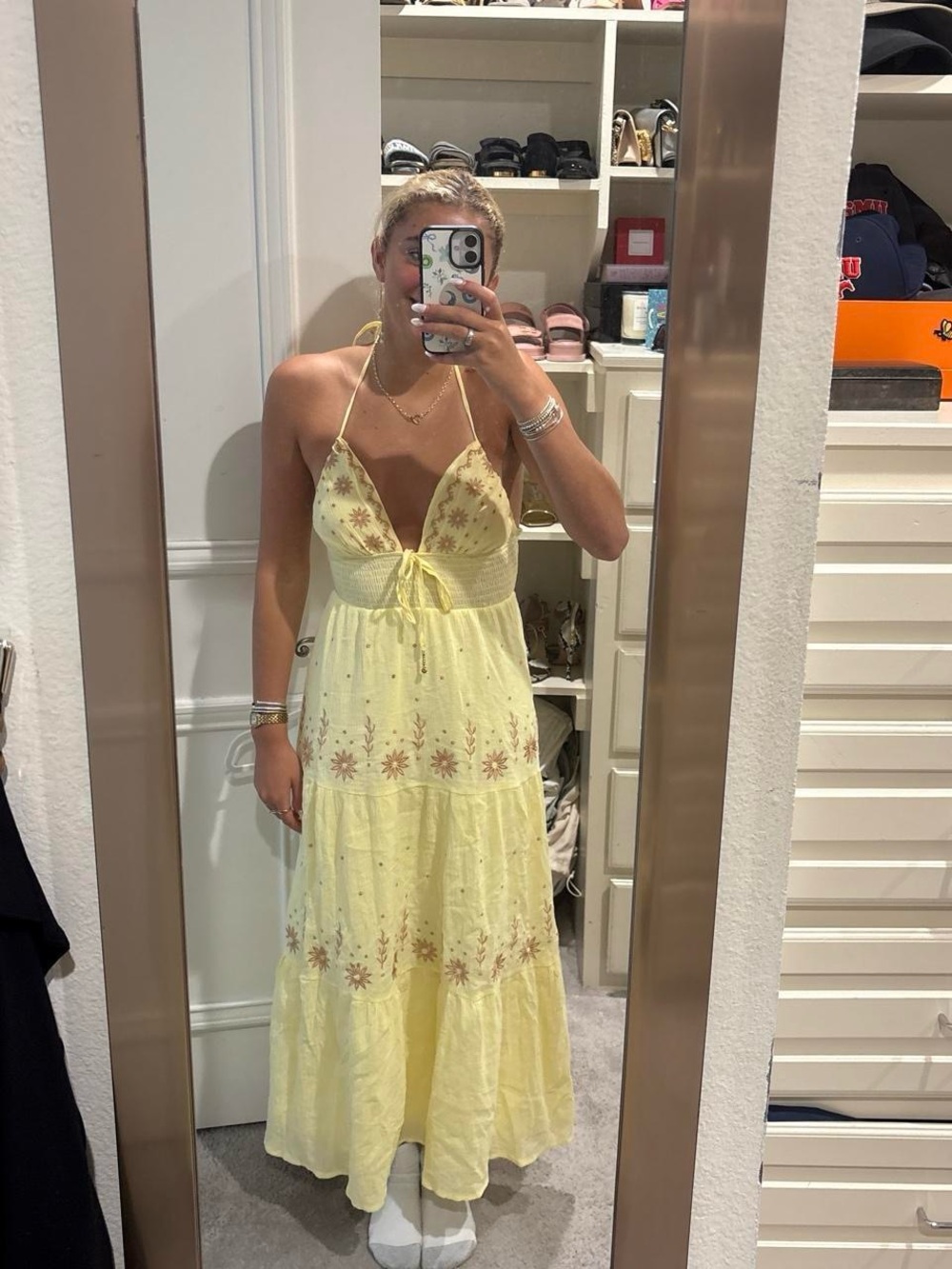 Amazon Yellow Floral Halter Maxi Dress